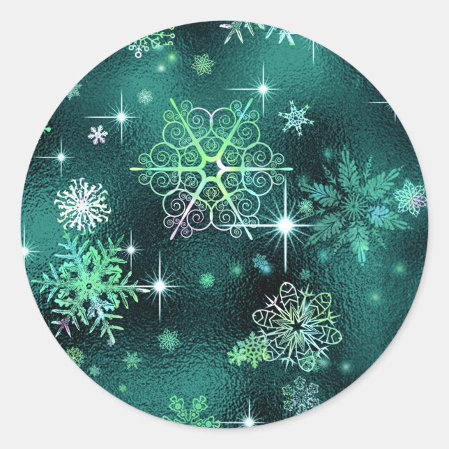 Sticker Rond Prettist Snowflakes Motif Green ID846 (Devant)