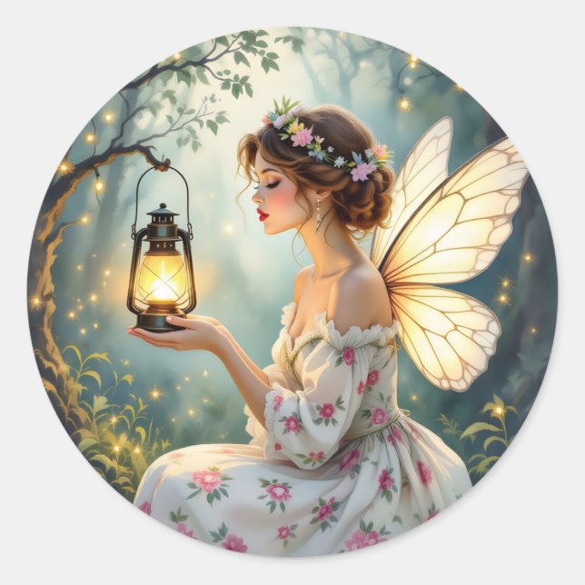 Sticker Rond Pretty Fairy Themed Floral Fairytale (Devant)