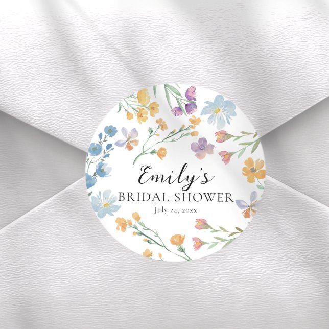 Sticker Rond Pretty Pastel Wildflower Bridal Shower (Créateur téléchargé)