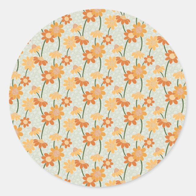 Sticker Rond Pretty retro muted 1970 s flowers (Devant)