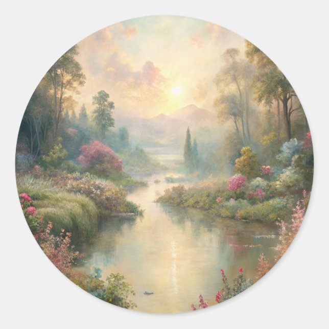 Sticker Rond Pretty Scenic Lake (Devant)