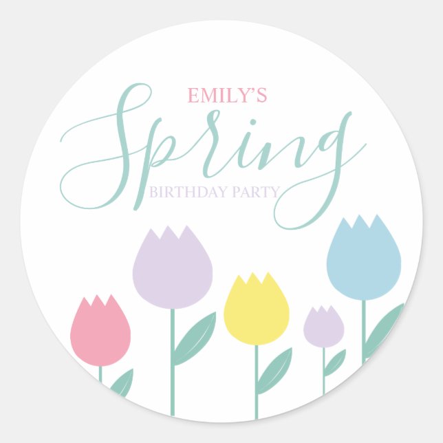 Sticker Rond Pretty Spring Tulips Pastel Floral Birthday Party (Devant)