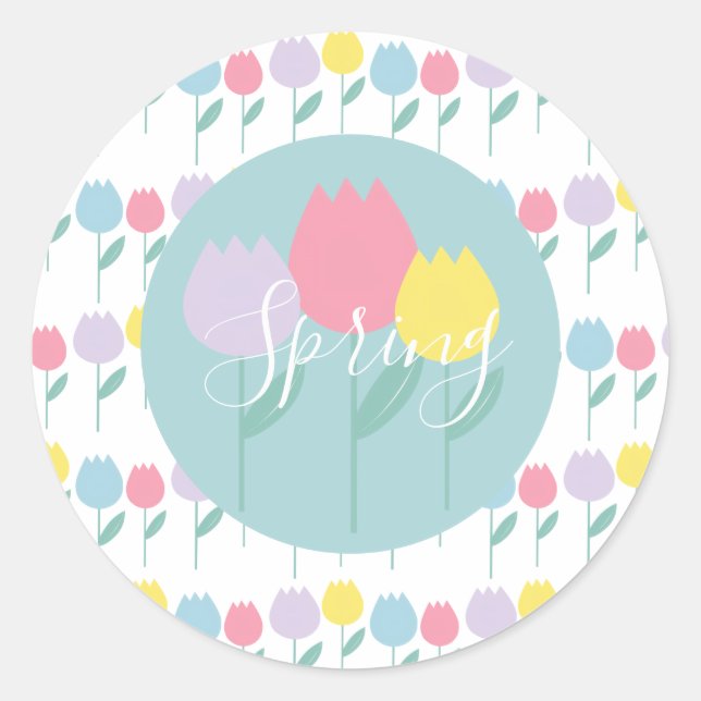 Sticker Rond Pretty Spring Tulips Pastel Floral Birthday Party (Devant)