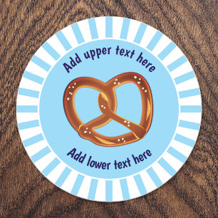 Sticker Rond Pretzel noué Pain sur Bleu & Blanc - propre texte