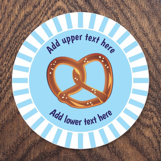 Sticker Rond Pretzel noué Pain sur Bleu & Blanc - propre texte (Créateur téléchargé)