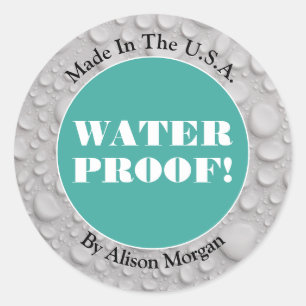 Sticker Rond Preuve D'Eau, Wh/Bk Texte, Turquoise, Votre Photo