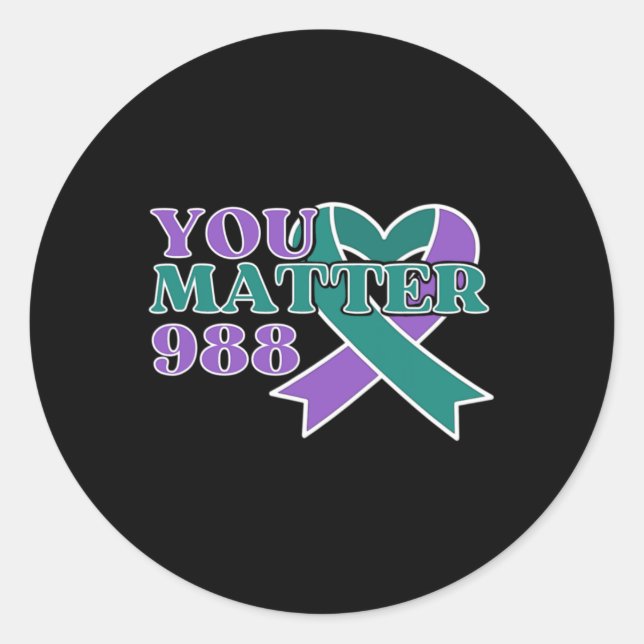 Sticker Rond Prevention 988 You Problem Awareness Ribbon  (Devant)