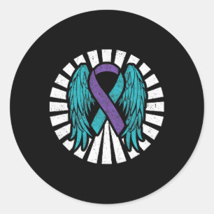 Sticker Rond Prévention du suicide Ange ailes Turquoise Purp