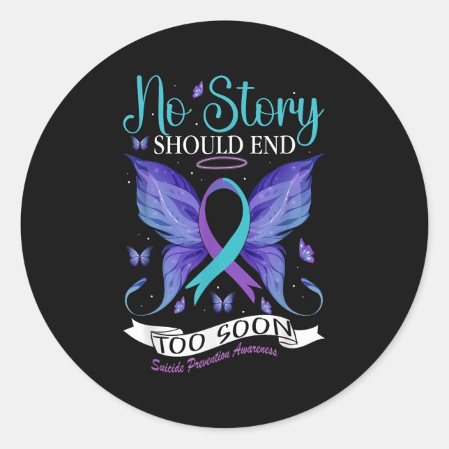 Sticker Rond Prévention du suicide - Aucune histoire ne devrait (Devant)