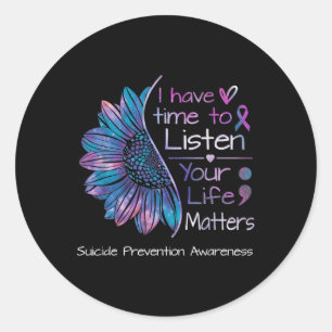 Sticker Rond Prévention du suicide Ruban tournesol sarcelle &am