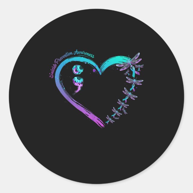 Sticker Rond Prévention du suicide Sensibilisation Libellule Cœ (Devant)