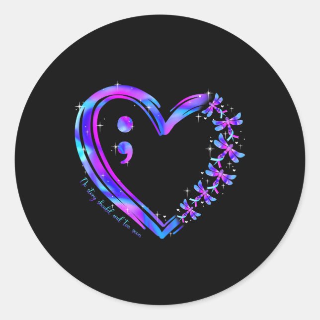 Sticker Rond Prévention du suicide Sensibilisation Turquoise Cœ (Devant)