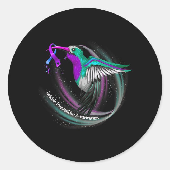 Sticker Rond Prévention Ruban Bleu Violet Colibri (Devant)