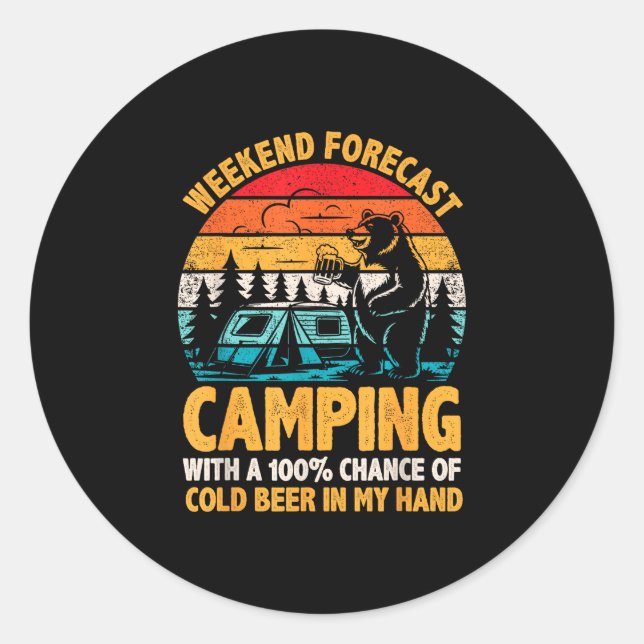 Sticker Rond Prévisions de week-end de camping 100% de chance d (Devant)