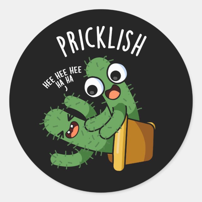 Sticker Rond Pricklish Funny Cactus Puns Dark BG (Devant)