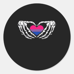 Sticker Rond Pride Bisexuelle Squelette Halloween Bi Goth Coeur