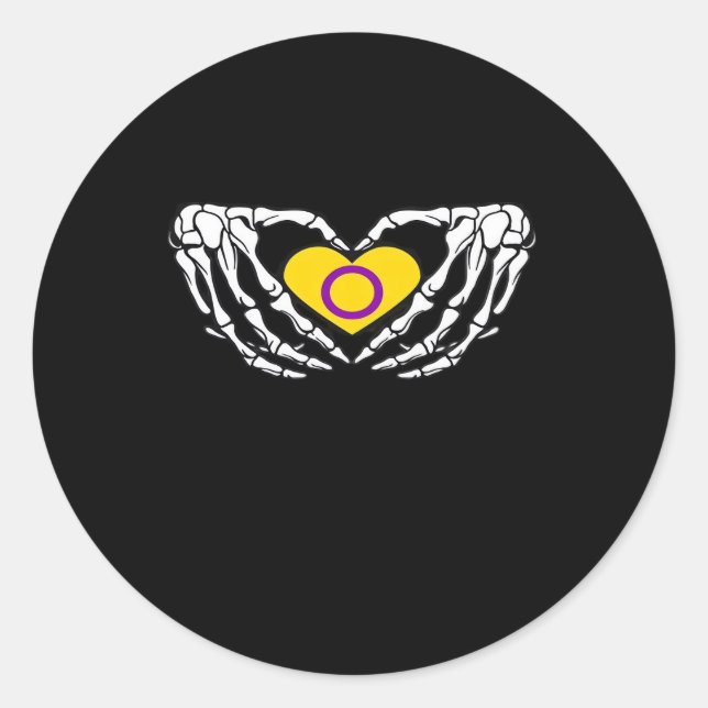 Sticker Rond Pride Intersex Skeleton Halloween Goth Heart Class (Devant)