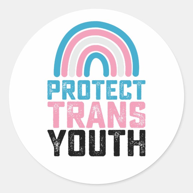 Sticker Rond Pride LGBT Protéger les jeunes transgenres transge (Devant)