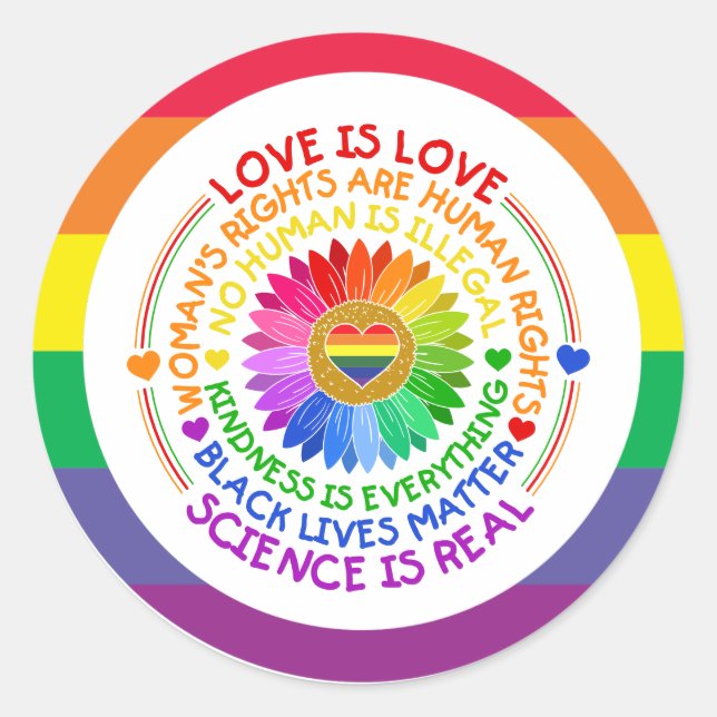 Sticker Rond Pride mois LGBT avec arc-en-ciel L'amour est amour (Devant)