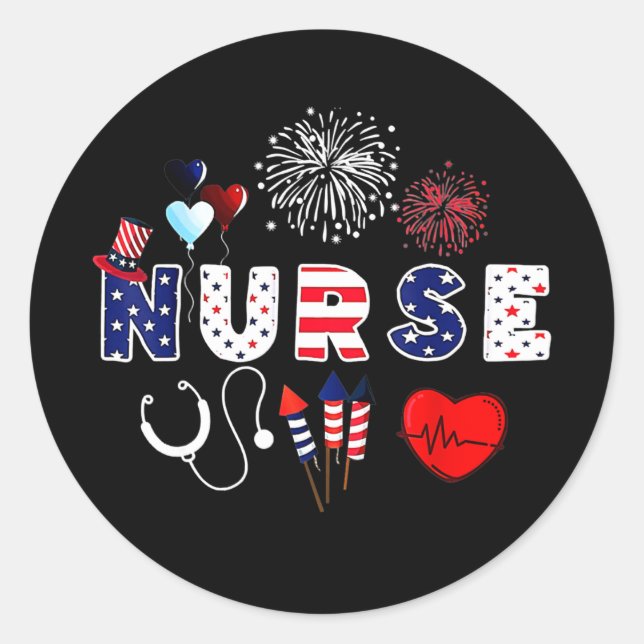 Sticker Rond Pride Nurse USA Flag Stethoscope Patriotic Nurse (Devant)