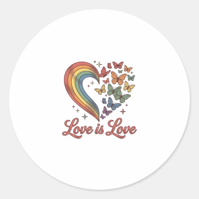 Sticker Rond Pride Papillon Cœur L'Amour Est L'Amour Conception (Devant)