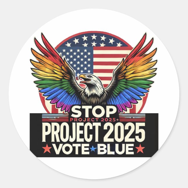 Sticker Rond Pride - Stop Project 2025 - Vote Blue (Devant)