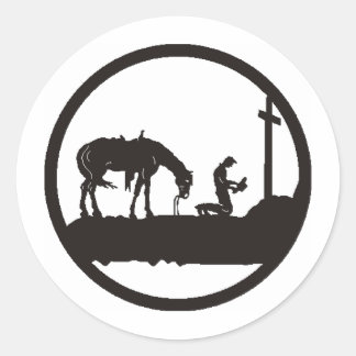 Sticker Rond prier cowboy