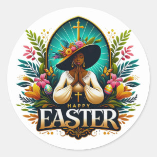 Sticker Rond Prier Une Africaine Américaine Femme Religieuse Pâ