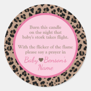Sticker Rond Prière aux chandelles léopard et Baby shower rose