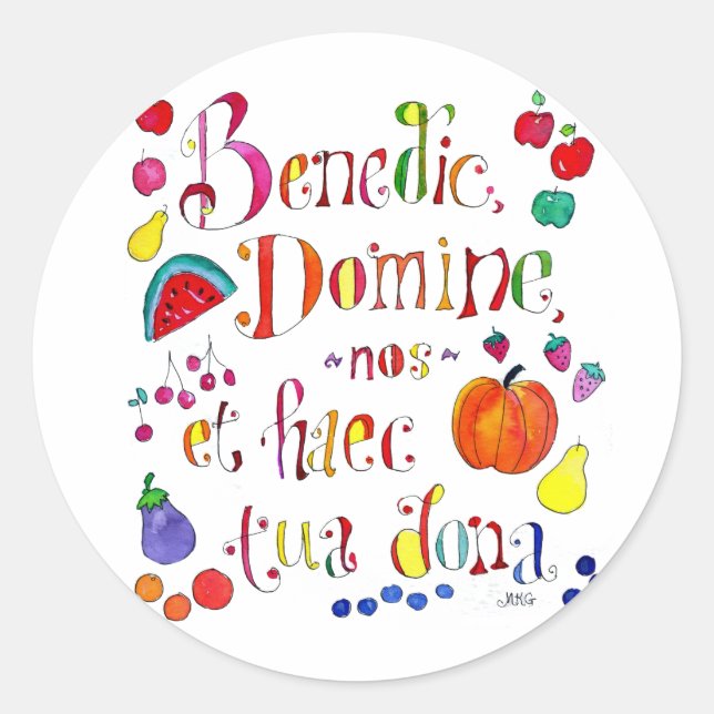 Sticker Rond Prière de grâce latine - Bénissez-nous ô Seigneur (Devant)