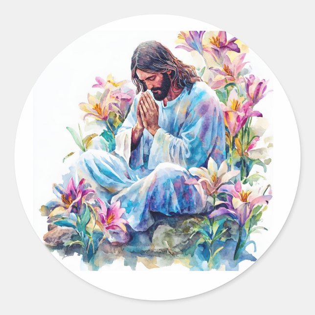 Sticker Rond Prière de Jésus Art Religieux Moderne Catholique (Devant)