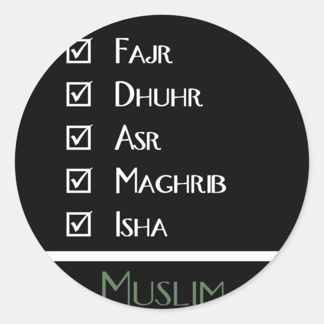 Sticker Rond Prière islamique - 5 fois par jour - imprimé musul (Devant)