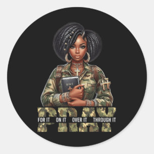 Sticker Rond Priez dessus Priez par dessus Femme noire Afro chr