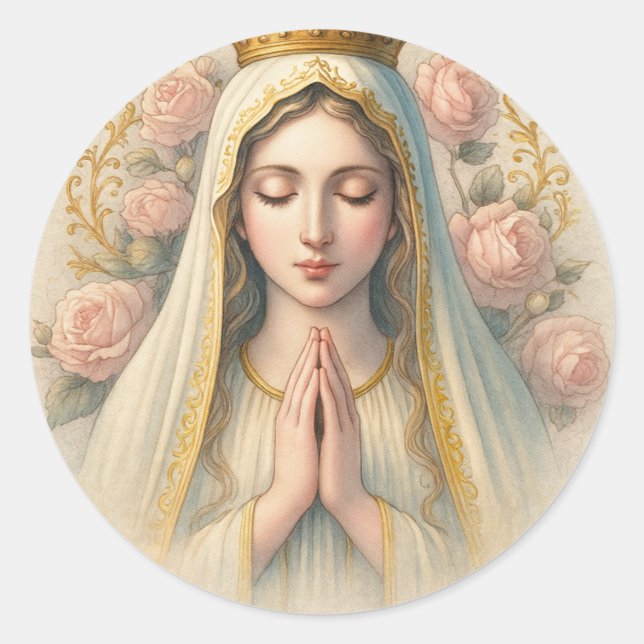 Sticker Rond Priez le Rosaire - Notre-Dame de Fatima Dévotion (Devant)