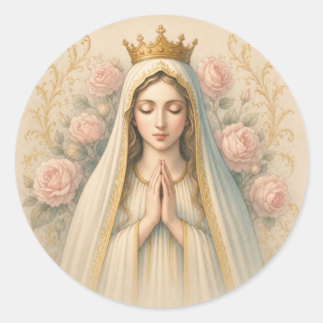 Sticker Rond Priez le Rosaire – Notre-Dame de Fatima dévotionne (Devant)