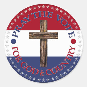 Sticker Rond Priez pour Dieu et le pays avec Croix