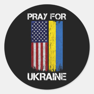 Sticker Rond Priez pour l'Ukraine Drapeau Ukraine États-Unis Vi
