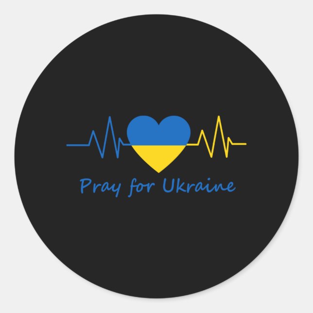 Sticker Rond Priez pour l'Ukraine drapeau ukrainien HeartBeat S (Devant)
