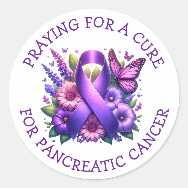 Sticker Rond Priez pour un remède au cancer du pancréas (Devant)