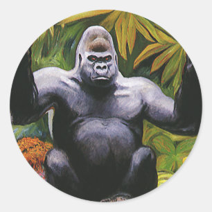 Sticker Rond Primate de la jungle vintage, Gorille des plaines