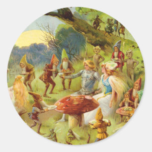 Sticker Rond Prince de la Fée et Thumbelina dans la Forêt Magiq