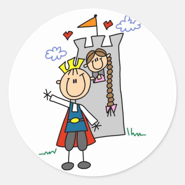 Sticker Rond Prince et Fille en Tshirts et cadeaux tour (Devant)
