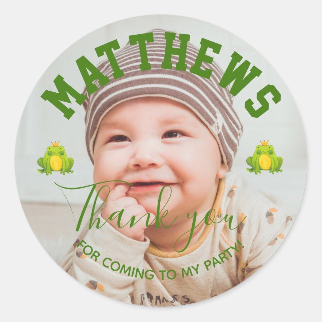 Sticker Rond Prince Frog 1er anniversaire Merci de fête Photo (Devant)