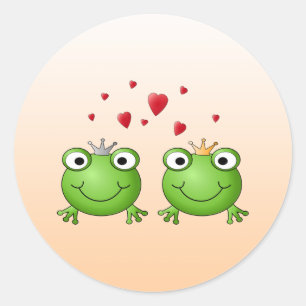 Sticker Rond Prince Frog et Prince Frog Princess, with heart.