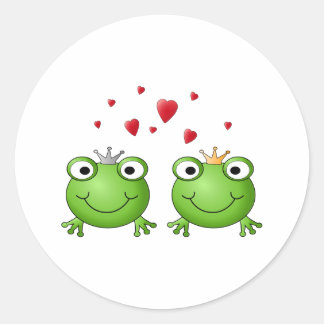Sticker Rond Prince Frog et Prince Frog Princess, with heart.