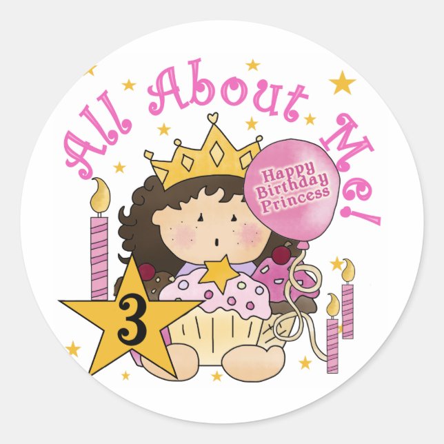Sticker Rond Princess All About Me 3e Anniversaire Tshirts (Devant)
