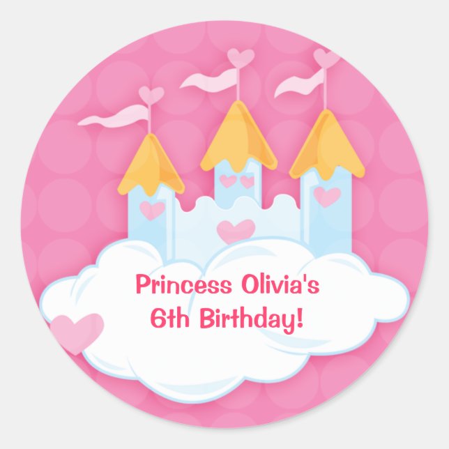 Sticker Rond Princess Castle Custom Anniversaire Favoriser les  (Devant)