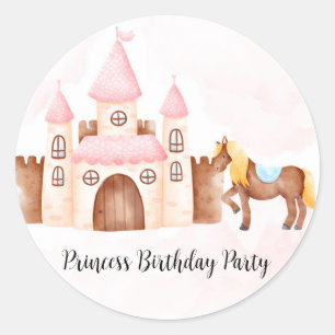Sticker Rond Princess Castle Horse fête d'anniversaire