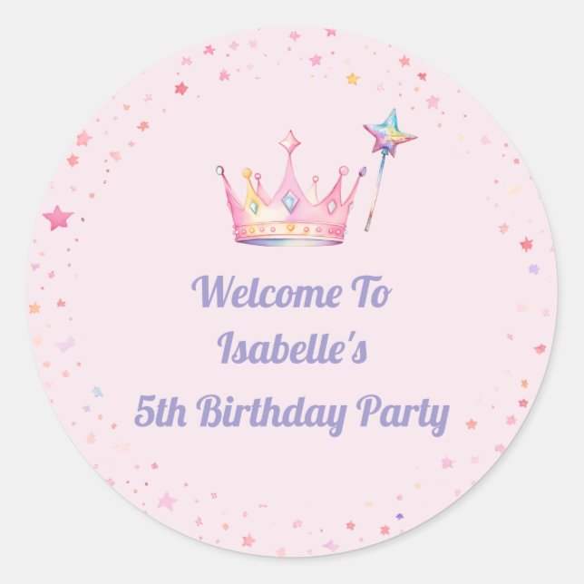 Sticker Rond Princess Crown Pink Little Girl 5e anniversaire (Devant)