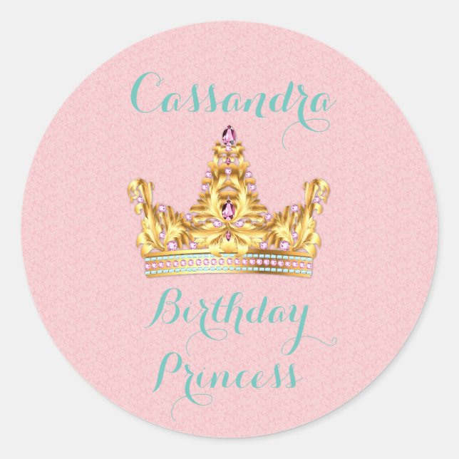 Sticker Rond Princess Gold Bijoux Tiara Rose Damask (Devant)